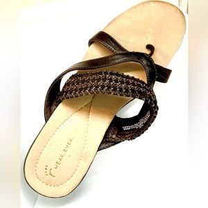 Wear.Ever. Dark brown/gold crisscross wedge sandal